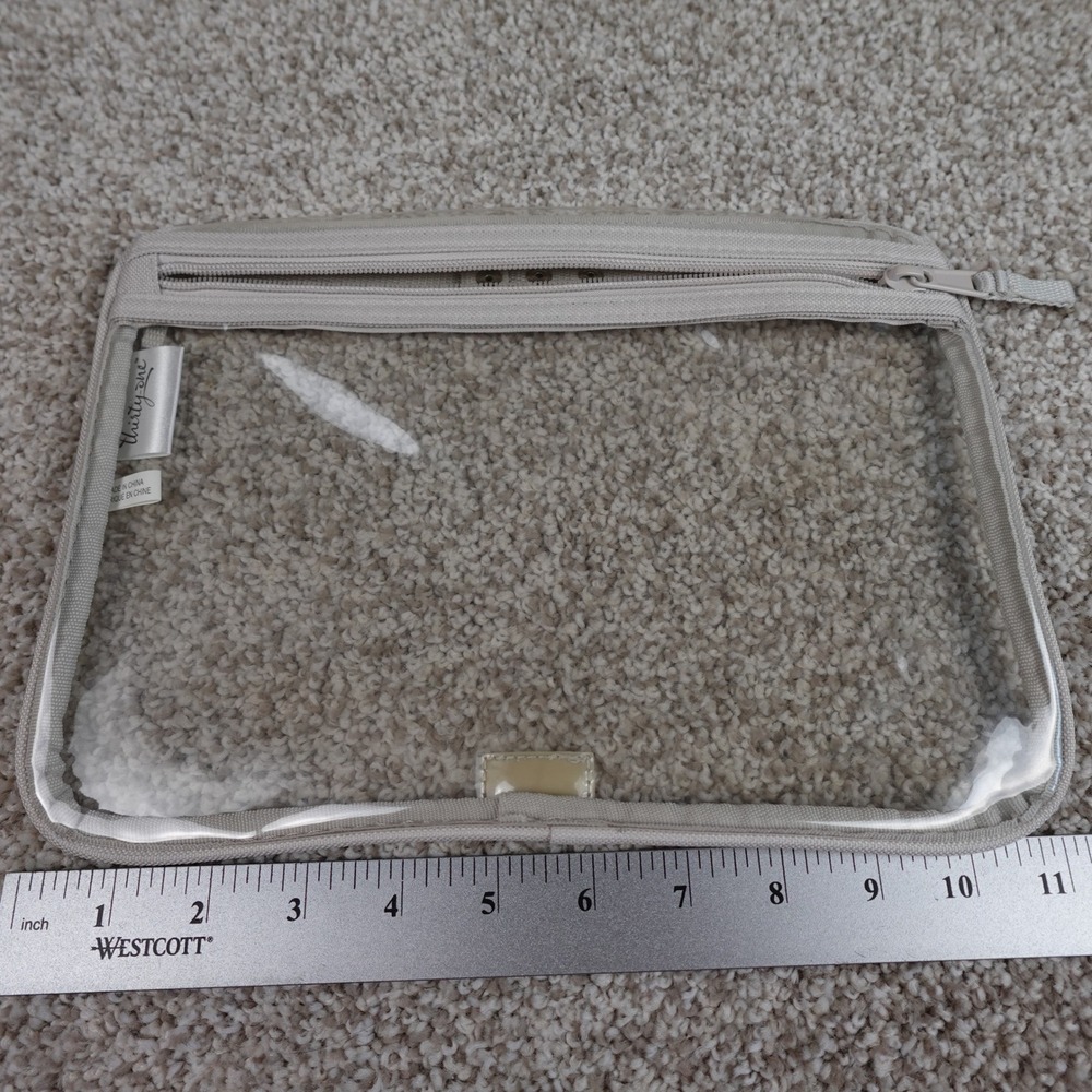 Thirty-One Pocket-A-Tote Clear PVC Zipper Pouch Tan Trim Organizer Bag 11x8.5 - Picture 6 of 6